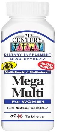 Mega Multi, For Women, Multivitamin & Multimineral, 90 Tablets by 21st Century-Vitaminer, Kvinnor Multivitaminer, Mega Multi