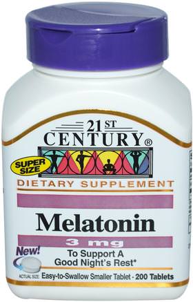 Melatonin, 3 mg, 200 Tablets by 21st Century-Tillskott, Melatonin 3 Mg