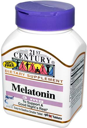 Melatonin, 3 mg, 90 Tablets by 21st Century-Tillskott, Melatonin 3 Mg