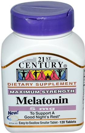 Melatonin, 5 mg, 120 Tablets by 21st Century-Tillskott, Melatonin 5 Mg