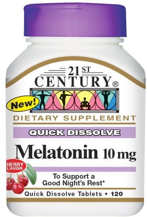 Melatonin, Cherry Flavor, 10 mg, 120 Quick Dissolve Tablets by 21st Century-Kosttillskott, Melatonin