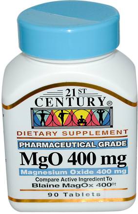 MgO, Magnesium Oxide, 400 mg, 90 Tablets by 21st Century-Kosttillskott, Mineraler, Magnesiumoxid