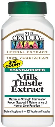 Milk Thistle Extract, 200 Veggie Caps by 21st Century-Hälsa, Detox, Mjölktistel (Silymarin)