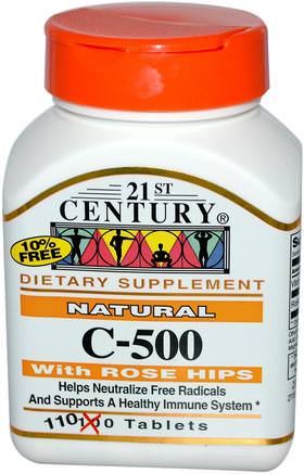 Natural C-500 with Rose Hips, 110 Tablets by 21st Century-Vitaminer, Vitamin C, Rosen Höfter