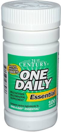 One Daily, Essential, Multivitamin Multimineral, 100 Tablets by 21st Century-Vitaminer, Multivitaminer, Mineraler, Multimetaller