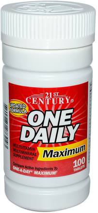 One Daily, Maximum, Multivitamin Multimineral, 100 Tablets by 21st Century-Vitaminer, Multivitaminer, Mineraler, Multimetaller