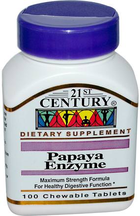 Papaya Enzyme, 100 Chewable Tablets by 21st Century-Kosttillskott, Enzymer, Papaya Papain