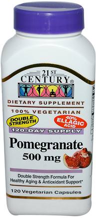 Pomegranate, 500 mg, 120 Veggie Caps by 21st Century-Kosttillskott, Antioxidanter, Granatäpple Juice Extrakt