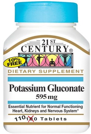Potassium Gluconate, 595 mg, 110 Tablets by 21st Century-Kosttillskott, Mineraler, Kaliumglukonat