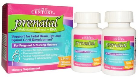 Prenatal Multivitamin/Mineral + DHA, 2 Bottles, 60 Tablets / 60 Softgels by 21st Century-Vitaminer, Prenatala Multivitaminer