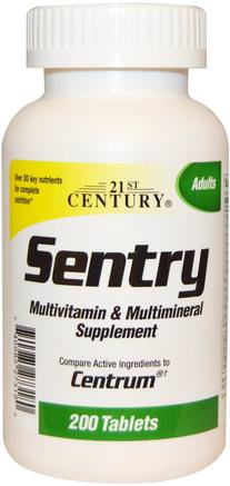 Sentry, Multivitamin & Multimineral Supplement, 200 Tablets by 21st Century-Vitaminer, Multivitaminer, Mineraler, Multimetaller