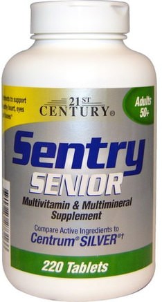 Sentry Senior, Multivitamin & Multimineral Supplement, 220 Tablets by 21st Century-Vitaminer, Multivitaminer - Seniorer, Vaktmästare