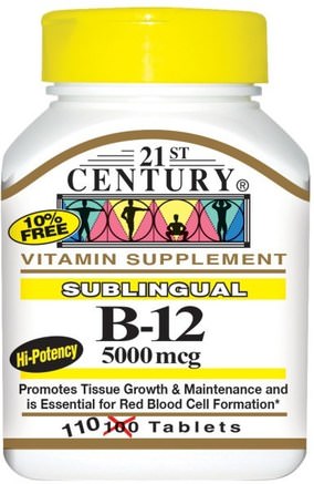Sublingual B-12, 5000 mcg, 110 Tablets by 21st Century-Vitaminer, Vitamin B, Vitamin B12