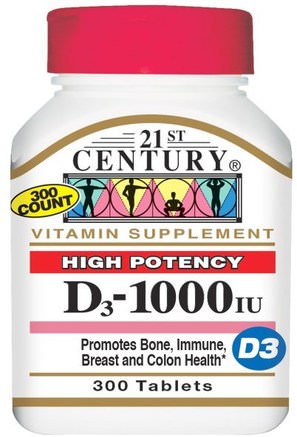 Vitamin D3, 1000 IU, 300 Tablets by 21st Century-Vitaminer, Vitamin D3