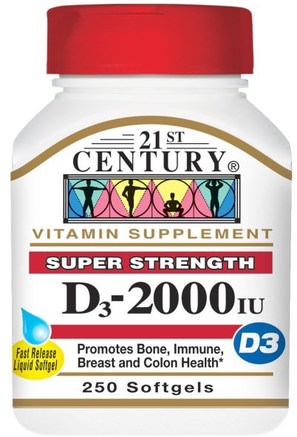 Vitamin D3, 2000 IU, 250 Liquid Softgels by 21st Century-Vitaminer, Vitamin D3