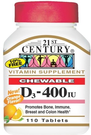 Vitamin D3, Chewable, Orange Flavor, 400 IU, 110 Tablets by 21st Century-Vitaminer, Vitamin D3