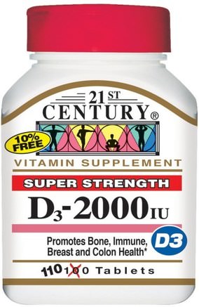 Vitamin D3, Super Strength, 2000 IU, 110 Tablets by 21st Century-Vitaminer, Vitamin D3