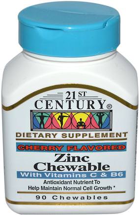 Zinc Chewable, Cherry Flavored, 90 Chewables by 21st Century-Kosttillskott, Mineraler, Zink