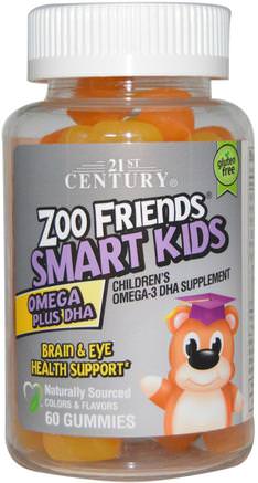 Zoo Friends Smart Kids Omega Plus DHA, 60 Gummies by 21st Century-Kosttillskott, Efa Omega 3 6 9 (Epa Dha), Omega 369 Gummies, Barns Hälsa, Barngummier