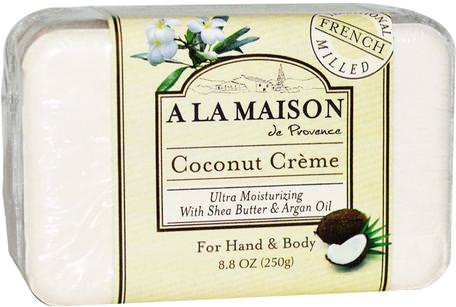 Hand & Body Bar Soap, Coconut Cream, 8.8 oz (250 g) by A La Maison de Provence-Bad, Skönhet, Argan Bad, Tvål