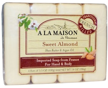 Hand & Body Bar Soap, Sweet Almond, 4 Bars, 3.5 oz Each by A La Maison de Provence-Bad, Skönhet, Tvål