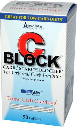 C Block, Carb / Starch Blocker, 90 Caplets by Absolute Nutrition-Kosttillskott, Vit Njurbönaxtrakt Fas 2