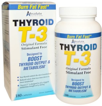 Thyroid T-3, Original Formula, 180 Capsules by Absolute Nutrition-Hälsa, Sköldkörtel, Viktminskning, Kost, Fettbrännare