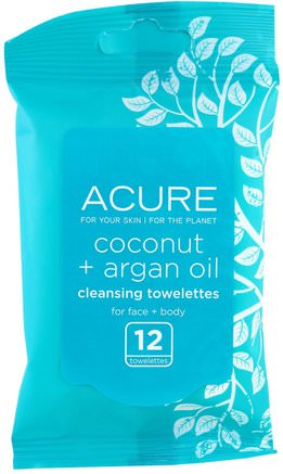 Cleansing Towelettes, Coconut + Argan Oil, 12 Towelettes by Acure Organics-Skönhet, Ansiktsvård, Ansiktsservetter, Ansiktsrengöringsmedel