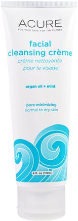 Facial Cleansing Creme, Argan Oil + Mint, 4 fl oz (118 ml) by Acure Organics-Skönhet, Ansiktsvård, Hudtyp Normal Till Torr Hud