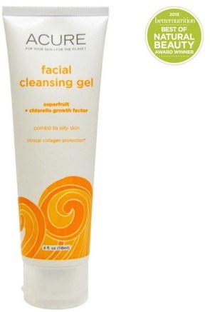 Facial Cleansing Gel, SuperFruit + Chlorella Growth Factor, 4 fl oz (118 ml) by Acure Organics-Bad, Skönhet, Argan, Akne, Hud Typ Akne Benägen Hud