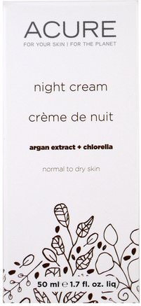 Night Cream, Argan Stem Cell + Chlorella, 1.75 fl oz (50 ml) by Acure Organics-Bad, Skönhet, Argan, Hud, Nattkrämer