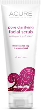 Pore Clarifyng Facial Scrub, Moroccan Red Clay + Argan Extract, 4 fl oz (118 ml) by Acure Organics-Skönhet, Ansikts Exfoliators