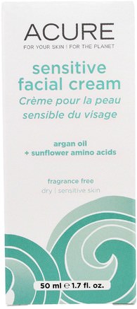 Sensitive Facial Cream, Argan Oil + Sunflower Amino Acids, Fragrance Free, 1.75 fl oz (50 ml) by Acure Organics-Hälsa, Hud, Nattkrämer, Skönhet, Ansiktsvård, Hudtyp Normal Till Torr Hud