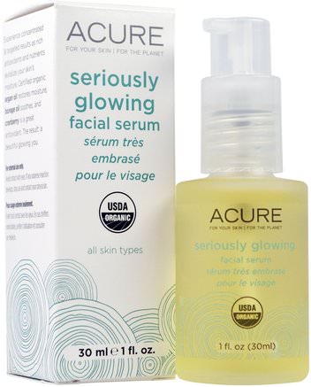 Seriously Glowing Facial Serum, 1 fl oz (30 ml) by Acure Organics-Hälsa, Hud Serum, Skönhet, Ansiktsvård, Hudtyp Anti Aging Hud