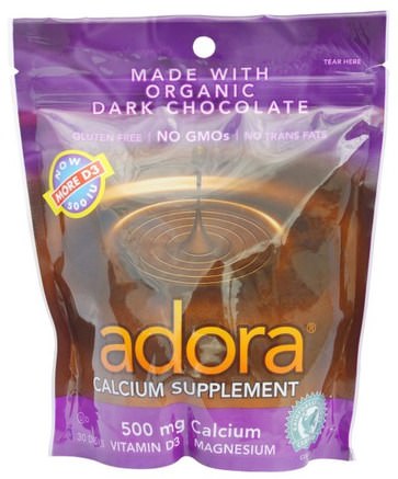 Calcium Supplement, Organic Dark Chocolate, 30 Disks by Adora-Kalcium, Adora