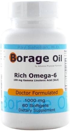 Borage Oil, 1000 mg, 60 Softgels by Advance Physician Formulas-Kosttillskott, Efa Omega 3 6 9 (Epa Dha), Borrolja