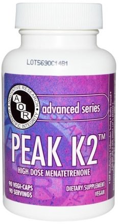 Advanced Series, Peak K2, 90 Veggie Caps by Advanced Orthomolecular Research AOR-Vitaminer, Vitamin K