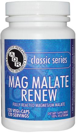 Classic Series, Mag Malate Renew, 120 Veggie Caps by Advanced Orthomolecular Research AOR-Kosttillskott, Mineraler, Magnesiummalat