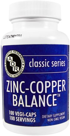 Classic Series, Zinc-Copper Balance, 100 Veggie Caps by Advanced Orthomolecular Research AOR-Kosttillskott, Mineraler, Koppar