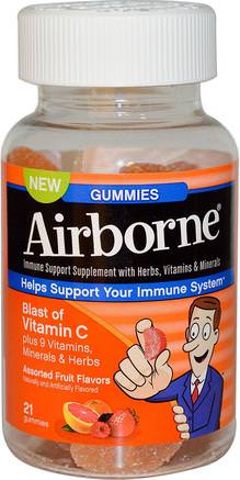 Blast of Vitamin C, Assorted Fruit Flavors, 21 Gummies by AirBorne-Vitaminer, Vitamin C, Vitamin C Gummier, Luftburna Gummier