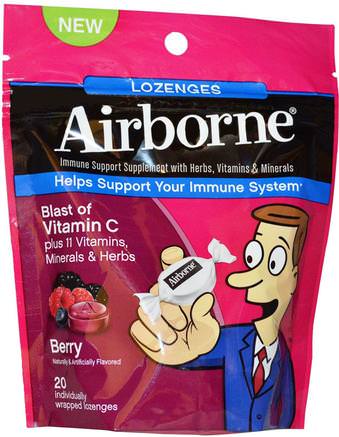 Blast of Vitamin C, Berry, 20 Individually Wrapped Lozenges by AirBorne-Hälsa, Kall Influensa Och Virus, Immunförsvar