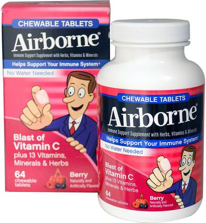 Blast of Vitamin C, Berry, 64 Chewable Tablets by AirBorne-Hälsa, Kall Influensa Och Virus, Immunförsvar