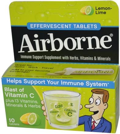 Blast of Vitamin C, Lemon-Lime, 10 Effervescent Tablets by AirBorne-Kosttillskott, Brusande, Luftburet Brus