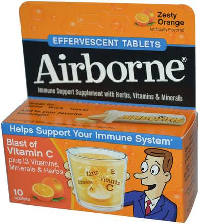 Blast of Vitamin C, Zesty Orange, 10 Effervescent Tablets by AirBorne-Hälsa, Kall Influensa Och Virus, Immunsystem, Luftburet Brus