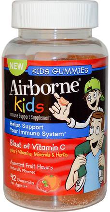 Kids, Blast of Vitamin C, Assorted Fruit Flavors, 42 Gummies by AirBorne-Hälsa, Kall Influensa Och Virus, Immunförsvar, Barns Hälsa, Barngummier