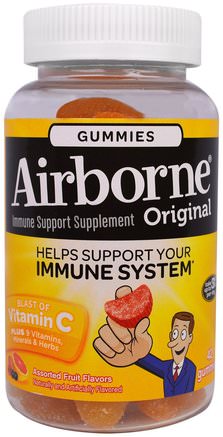 Original Immune Support Supplement, Assorted Fruit Flavors, 42 Gummies by AirBorne-Vitaminer, Vitamin C, Vitamin C Gummier, Luftburna Gummier