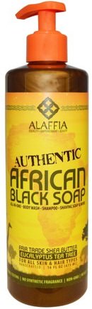 Authentic African Black Soap, Eucalyptus Tea Tree, 16 fl oz (475 ml) by Alaffia-Bad, Skönhet, Tvål, Svart Tvål, Hår, Hårbotten, Schampo, Balsam