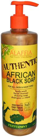 Authentic African Black Soap, Peppermint, 16 fl oz (475 ml) by Alaffia-Bad, Skönhet, Tvål, Kroppsvård, Svart Tvål