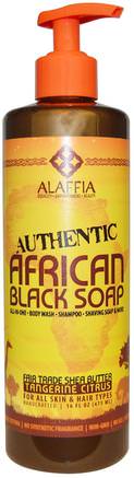 Authentic African Black Soap, Tangerine Citrus, 16 fl oz (475 ml) by Alaffia-Bad, Skönhet, Tvål, Kroppsvård, Svart Tvål