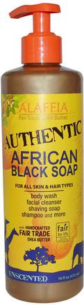 Authentic African Black Soap, Unscented, 16 fl oz (475 ml) by Alaffia-Bad, Skönhet, Tvål, Kroppsvård